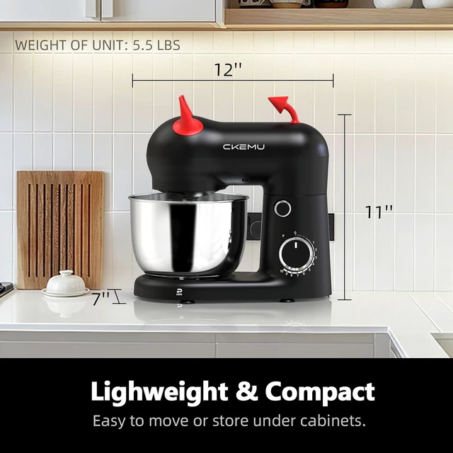 Alt view image 4 of 7 - Stand Mixer, Compact & Space-Saving, Stainless Steel Bowl, Unique & Playful Design, Effcient 300W Motor, Dishwasher-Safe Attachments, SM-2549A (Black)