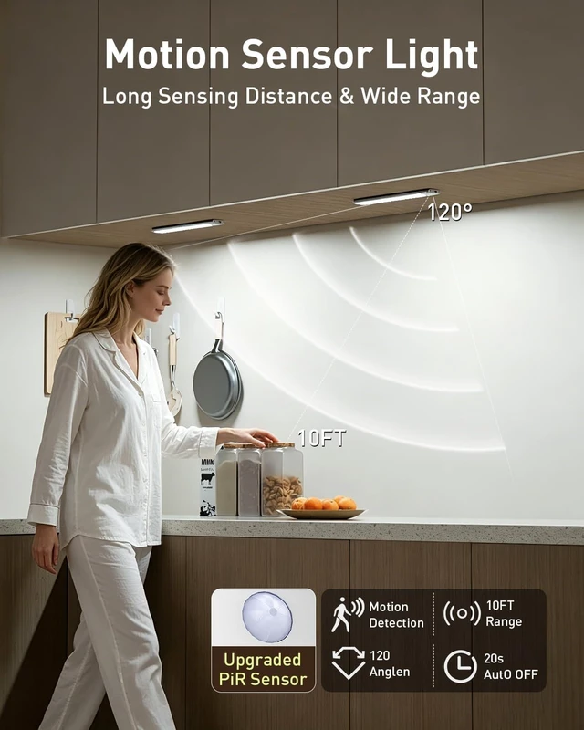 Alt view image 3 of 7 - Under Cabinet Lighting Wireless, RGB Motion Sensor Light Indoor, 4 Pack
