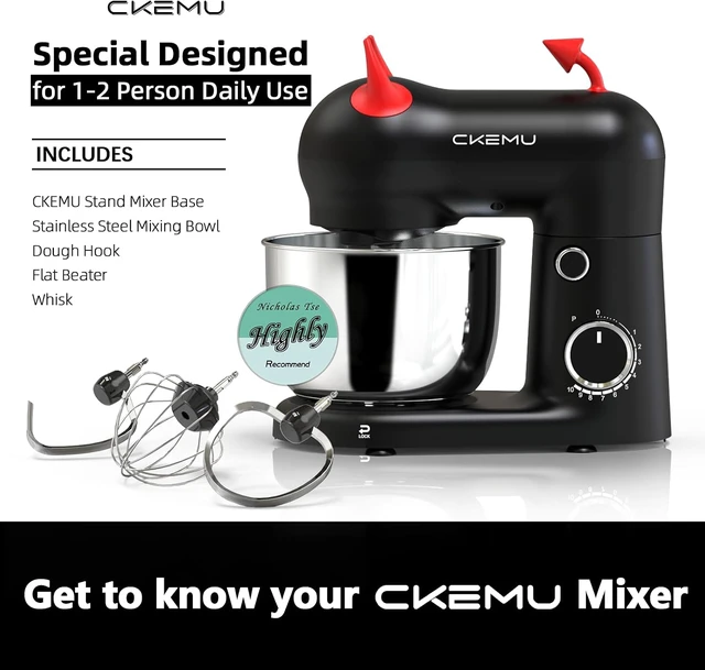 Alt view image 7 of 7 - Stand Mixer, Compact & Space-Saving, Stainless Steel Bowl, Unique & Playful Design, Effcient 300W Motor, Dishwasher-Safe Attachments, SM-2549A (Black)