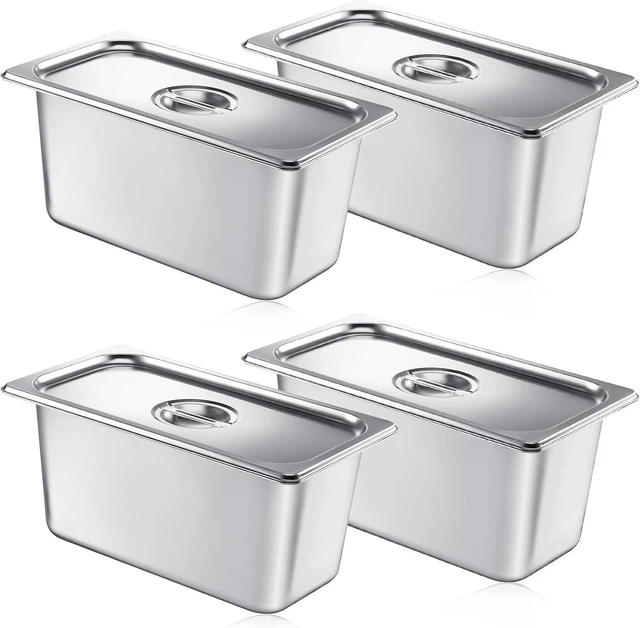 Main image of 4 Pack Stainless 1/3 Size x 6 Inch Deep Steam Table Pans with Lids