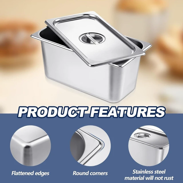 Alt view image 3 of 6 - 4 Pack Stainless 1/3 Size x 6 Inch Deep Steam Table Pans with Lids