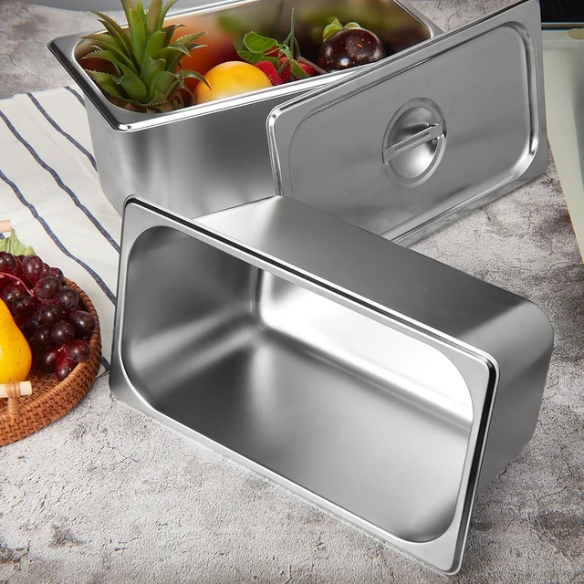 Alt view image 5 of 6 - 4 Pack Stainless 1/3 Size x 6 Inch Deep Steam Table Pans with Lids