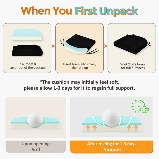 Alt view image 5 of 7 - Chair Cushions for Dining Chairs, Memory Foam Linen Kitchen Chair Pads with Ties, Waterproof, Stain-Resistant and Washable Cover, 17" x 16" x 2.5", Black, 4 Pack