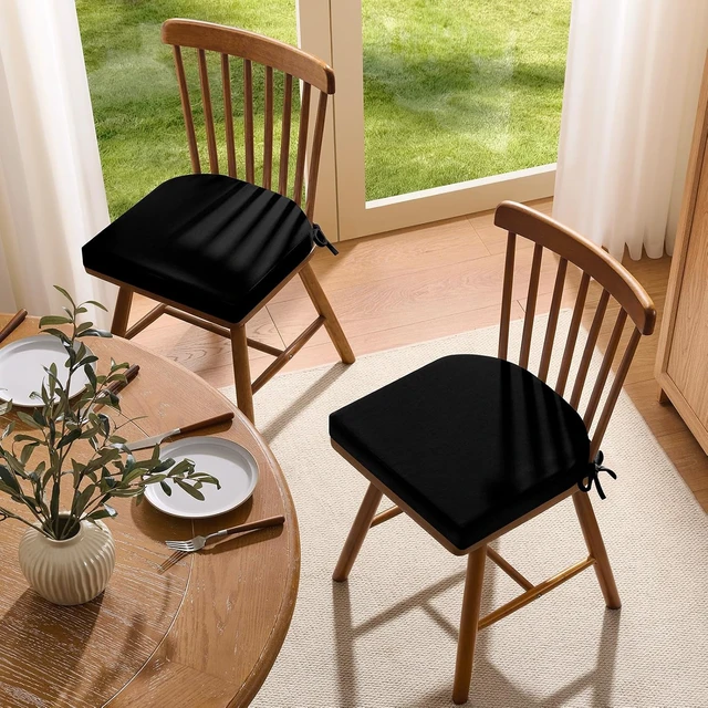 Alt view image 7 of 7 - Chair Cushions for Dining Chairs, Memory Foam Linen Kitchen Chair Pads with Ties, Waterproof, Stain-Resistant and Washable Cover, 17" x 16" x 2.5", Black, 4 Pack