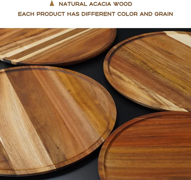 Alt view image 6 of 7 - 15.7 Inch Round Wooden Decorative Serving Tray for Coffee Table and Home Decor, Round Wood Tray for Table Centerpiece, Small Candle Tray, Acacia, Appetizer Charcuterie Board