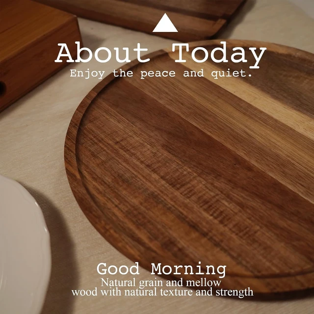 Alt view image 7 of 7 - 15.7 Inch Round Wooden Decorative Serving Tray for Coffee Table and Home Decor, Round Wood Tray for Table Centerpiece, Small Candle Tray, Acacia, Appetizer Charcuterie Board