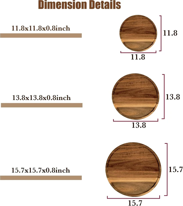 Alt view image 2 of 7 - 15.7 Inch Round Wooden Decorative Serving Tray for Coffee Table and Home Decor, Round Wood Tray for Table Centerpiece, Small Candle Tray, Acacia, Appetizer Charcuterie Board