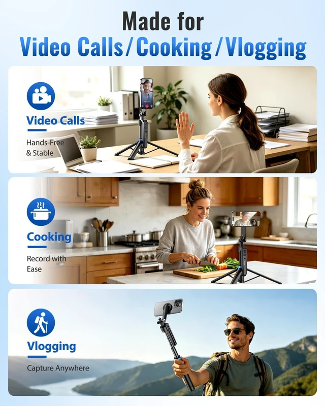 Alt view image 5 of 7 - 72 Auto Face Tracking Tripod for iPhone, MagSafe Selfie Stick with Remote, 360° Magnetic Phone Stand with Gesture Control for TikTok, Live Stream & Vlogging