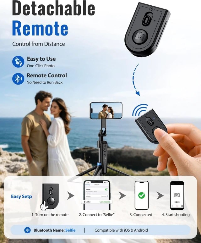 Alt view image 6 of 7 - 72 Auto Face Tracking Tripod for iPhone, MagSafe Selfie Stick with Remote, 360° Magnetic Phone Stand with Gesture Control for TikTok, Live Stream & Vlogging