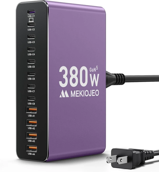 Main image of 12 Ports Aluminum Alloy 380W Charging Station USB C Charger Block