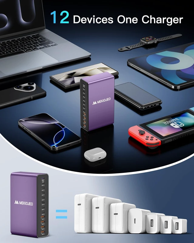 Alt view image 6 of 6 - 12 Ports Aluminum Alloy 380W Charging Station USB C Charger Block