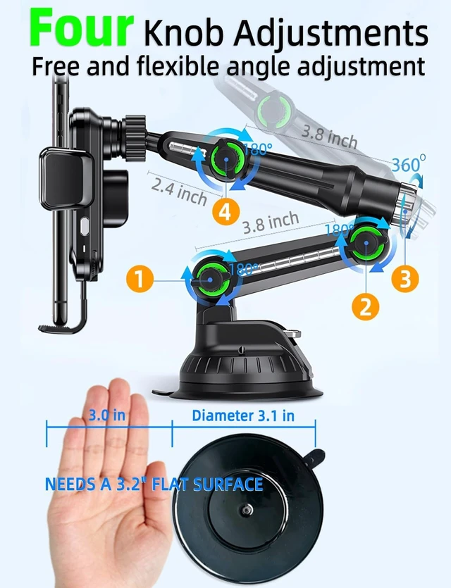 Alt view image 4 of 6 - Wireless Car Charger Phone Mount Holder for Truck, 11-Inch Long Arm