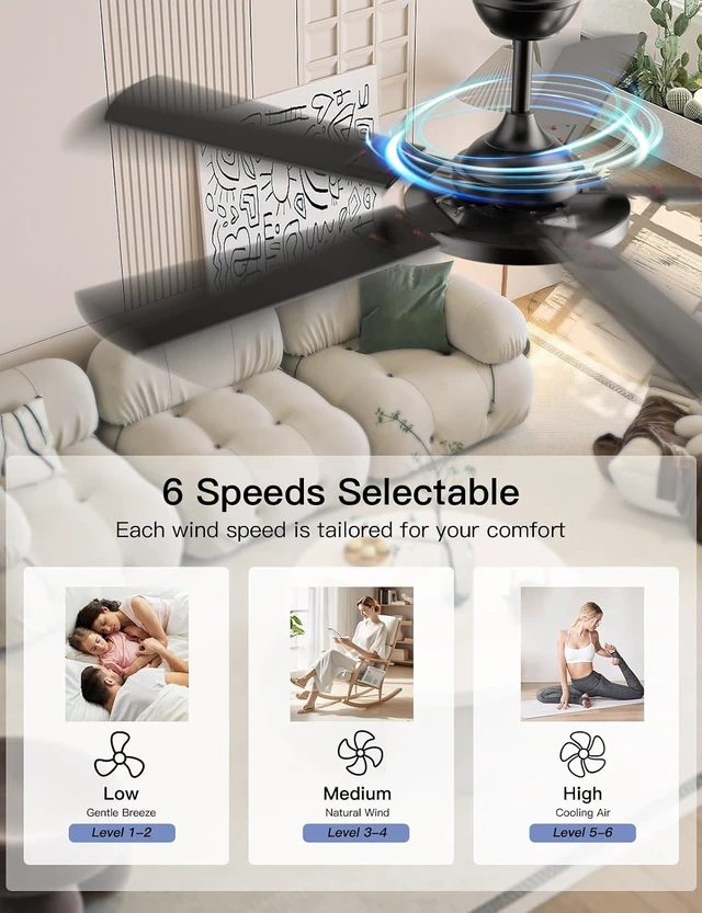 Alt view image 3 of 7 - 52 Inch Ceiling Fans with Lights and Remote/APP Control