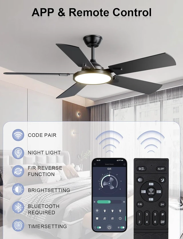 Alt view image 5 of 7 - 52 Inch Ceiling Fans with Lights and Remote/APP Control