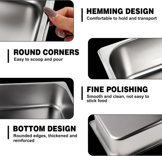 Alt view image 2 of 7 - 4 Pack 1/2 Half Size Hotel Pan with Lids, 4'' Deep Steam Table Pan with Lid, 12.8''L x 10.4''W Stainless Steel Commercial Food Pans for Home, Party, Hotel, Buffet