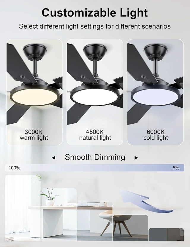 Alt view image 6 of 7 - 52 Inch Ceiling Fans with Lights and Remote/APP Control