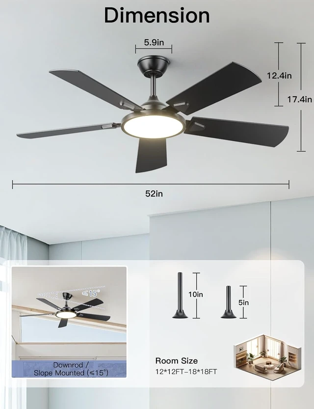 Alt view image 7 of 7 - 52 Inch Ceiling Fans with Lights and Remote/APP Control