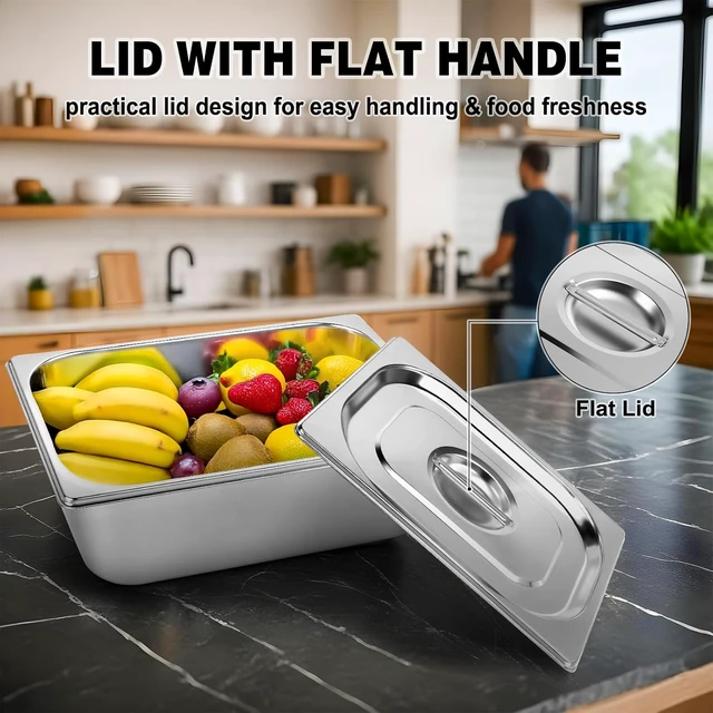 Alt view image 3 of 7 - 4 Pack 1/2 Half Size Hotel Pan with Lids, 4'' Deep Steam Table Pan with Lid, 12.8''L x 10.4''W Stainless Steel Commercial Food Pans for Home, Party, Hotel, Buffet