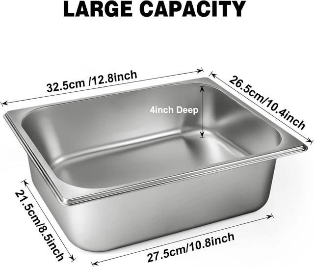 Alt view image 7 of 7 - 4 Pack 1/2 Half Size Hotel Pan with Lids, 4'' Deep Steam Table Pan with Lid, 12.8''L x 10.4''W Stainless Steel Commercial Food Pans for Home, Party, Hotel, Buffet