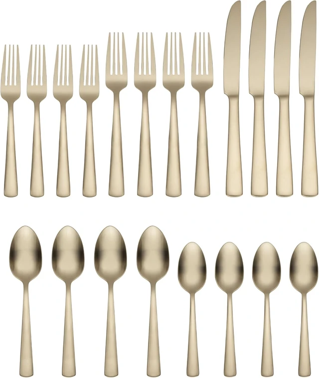 Alt view image 2 of 7 - Aptitude Champagne Satin 20-Piece Silverware Set for 4, Flatware