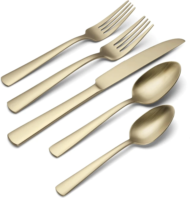 Alt view image 3 of 7 - Aptitude Champagne Satin 20-Piece Silverware Set for 4, Flatware