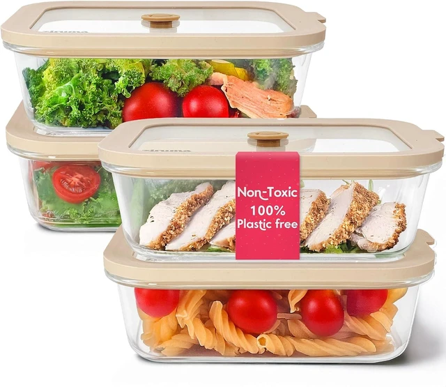 Main image of Non-Toxic Glass Food Containers with Lids, 4-Pack, 35 oz, Airtight, Beige