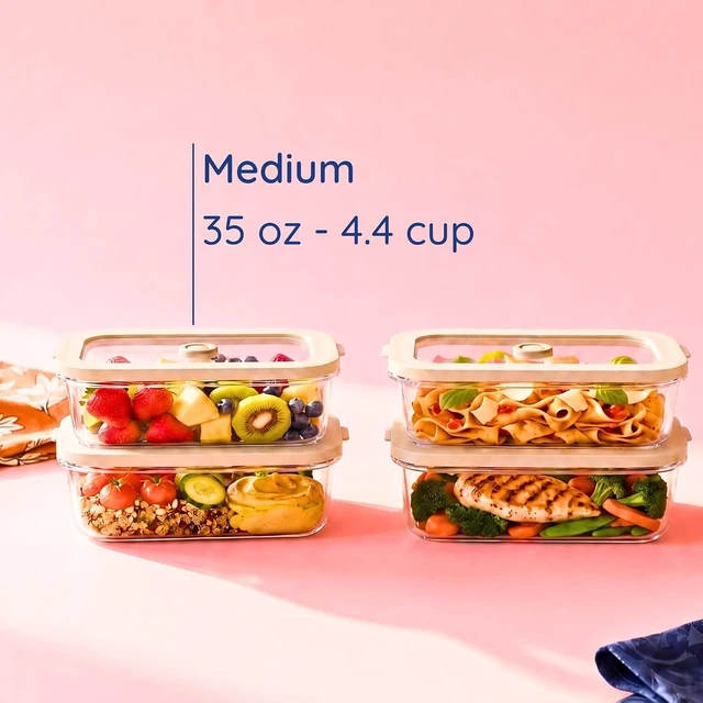 Alt view image 7 of 7 - Non-Toxic Glass Food Containers with Lids, 4-Pack, 35 oz, Airtight, Beige