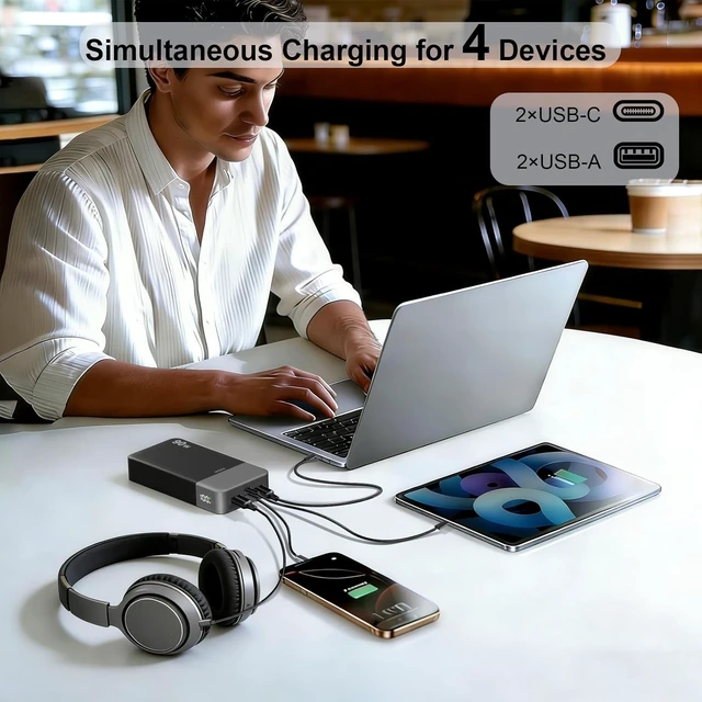 Alt view image 4 of 7 - Portable Charger, 90W Laptop Power Bank 20000mAh Portable Phone Charger, Power Bank Fast Charging with 2 USB-C & 2 USB-A Ports,Battery Bank for MacBook iPhone 17/16/15 Series, Galaxy (Black)