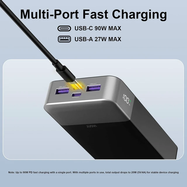 Alt view image 7 of 7 - Portable Charger, 90W Laptop Power Bank 20000mAh Portable Phone Charger, Power Bank Fast Charging with 2 USB-C & 2 USB-A Ports,Battery Bank for MacBook iPhone 17/16/15 Series, Galaxy (Black)