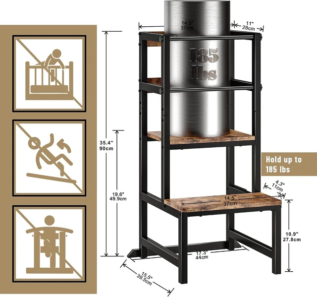 Alt view image 2 of 7 - Kitchen Step Stool for Toddlers, Height Adjustable Toddler Tower with Safety Rail, Steel and Wood Toddler Kitchen Stool Helper Kids, Stool for Kids, Learning Tower, Kids' Desk Brown