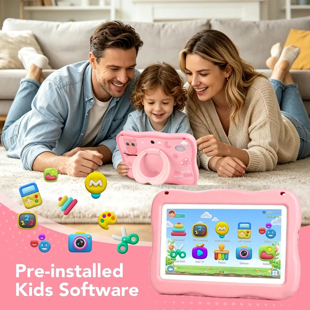 Alt view image 2 of 7 - Kids Tablet, Android 16 Tablet for Kids 7" 4GB 32GB with Drop-proof Case, Pre-installed Offline Learning App, Parental Control WiFi Toddler Tablets for Ages 3-12 with YouTube Google Kids Space