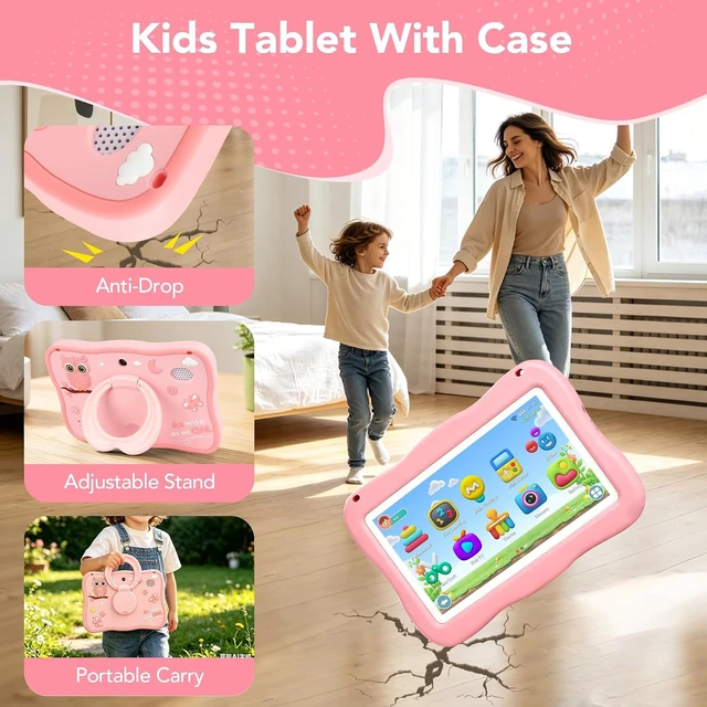 Alt view image 5 of 7 - Kids Tablet, Android 16 Tablet for Kids 7" 4GB 32GB with Drop-proof Case, Pre-installed Offline Learning App, Parental Control WiFi Toddler Tablets for Ages 3-12 with YouTube Google Kids Space