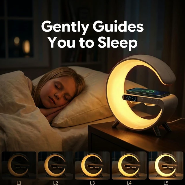 Alt view image 4 of 7 - 5 in 1 LED Table Lamp with Wireless Charging Bluetooth Speaker