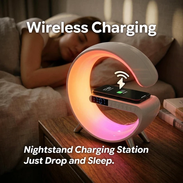 Alt view image 6 of 7 - 5 in 1 LED Table Lamp with Wireless Charging Bluetooth Speaker