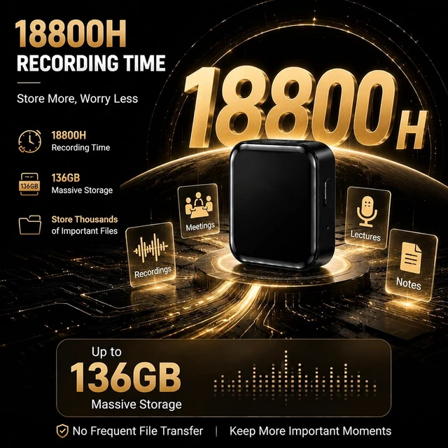 Alt view image 3 of 7 - 136GB (18800H) Magnetic Voice Activated Recorder with AI Noise Reduction