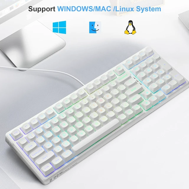 Alt view image 7 of 7 - E-Yooso Creamy Mechanical Keyboard Wired, RGB Backlit, White