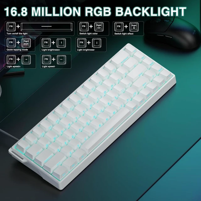 Alt view image 6 of 7 - WIN68 HE Mechanical Gaming Keyboard 60%, Hall Effect Magnetic Switch, Fast Trigger Mode Adjustable Actuation, 8000Hz Polling Rate, RGB Backlit, Wired White Keyboard for Laptop/PC Gamer