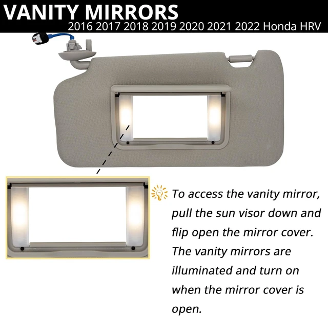 Alt view image 5 of 7 - Sun Visor Fit Honda HRV 2016-2022 Left Driver Side with Light