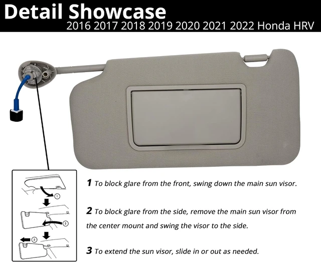 Alt view image 6 of 7 - Sun Visor Fit Honda HRV 2016-2022 Left Driver Side with Light