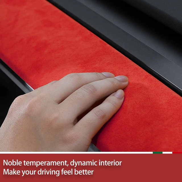 Alt view image 3 of 7 - Red Suede Center Console Panel Dashboard Protective Cover Styling Moulding Interior Trim for Tesla Model Y 2020-2024 Model 3 2017-2023 Decor Sticker Accessories