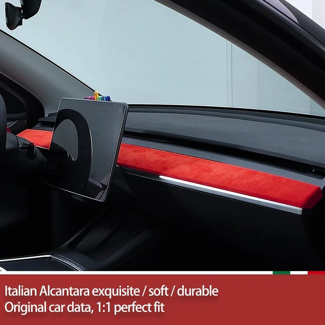 Alt view image 2 of 7 - Red Suede Center Console Panel Dashboard Protective Cover Styling Moulding Interior Trim for Tesla Model Y 2020-2024 Model 3 2017-2023 Decor Sticker Accessories