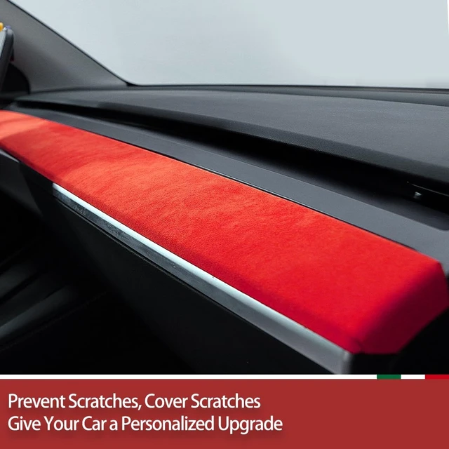 Alt view image 5 of 7 - Red Suede Center Console Panel Dashboard Protective Cover Styling Moulding Interior Trim for Tesla Model Y 2020-2024 Model 3 2017-2023 Decor Sticker Accessories