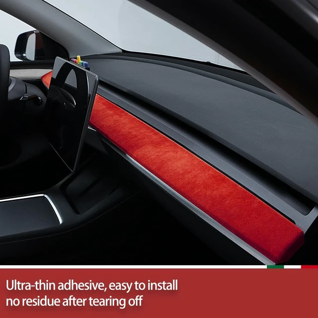 Alt view image 4 of 7 - Red Suede Center Console Panel Dashboard Protective Cover Styling Moulding Interior Trim for Tesla Model Y 2020-2024 Model 3 2017-2023 Decor Sticker Accessories