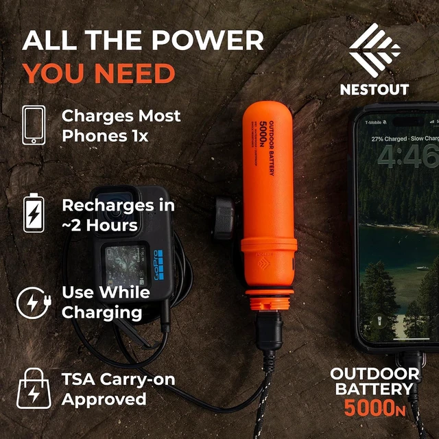 Alt view image 2 of 7 - NESTOUT Portable Charger, 5000mAh Outdoor Battery Power Bank, 15W USB-C Fast Charging, Waterproof IP67, Durable Shockproof, Battery Pack for Phone Tablet Hiking Travel Camping (Orange, 5000mAh)