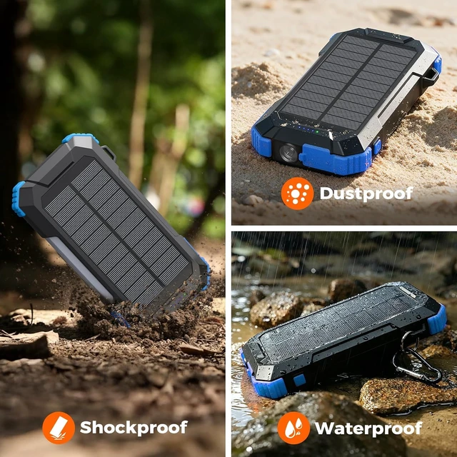 Alt view image 6 of 7 - Solar Power Bank Built-in Retractable Cable 20000mAh