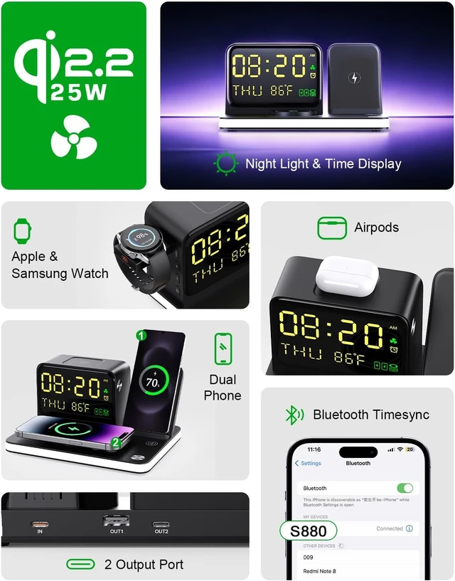 Alt view image 2 of 7 - 7-in-1 Wireless Charging Station 25W Qi2.2 Charger for Device