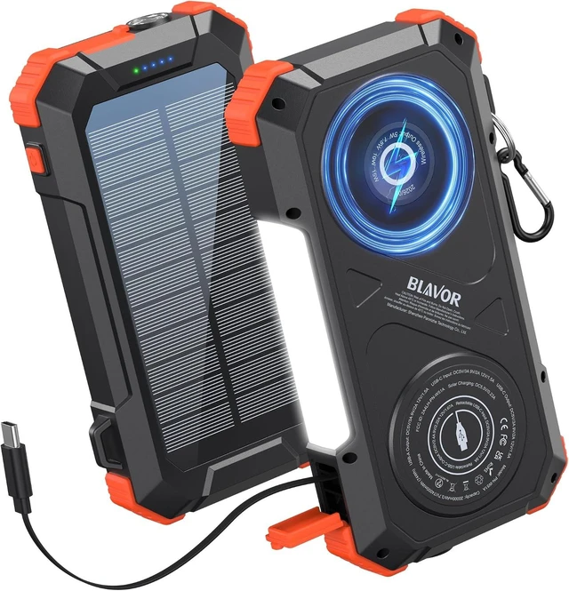 Main image of Solar Power Bank Built-in Retractable Cable 20000mAh