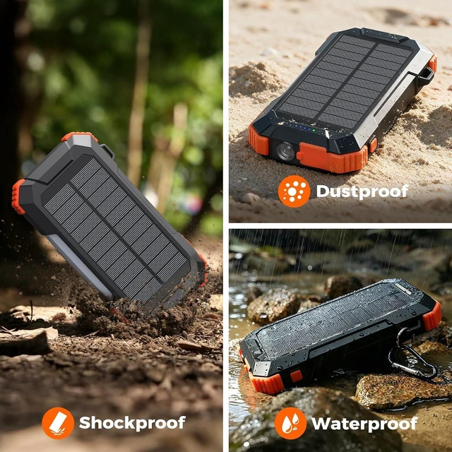 Alt view image 6 of 7 - Solar Power Bank Built-in Retractable Cable 20000mAh
