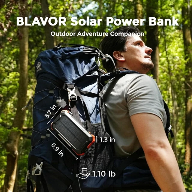 Alt view image 7 of 7 - Solar Power Bank Built-in Retractable Cable 20000mAh