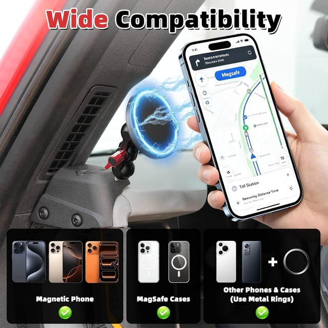 Alt view image 6 of 7 - Magnetic Phone Holder with Charging C Port for Ford Bronco 2021-2026